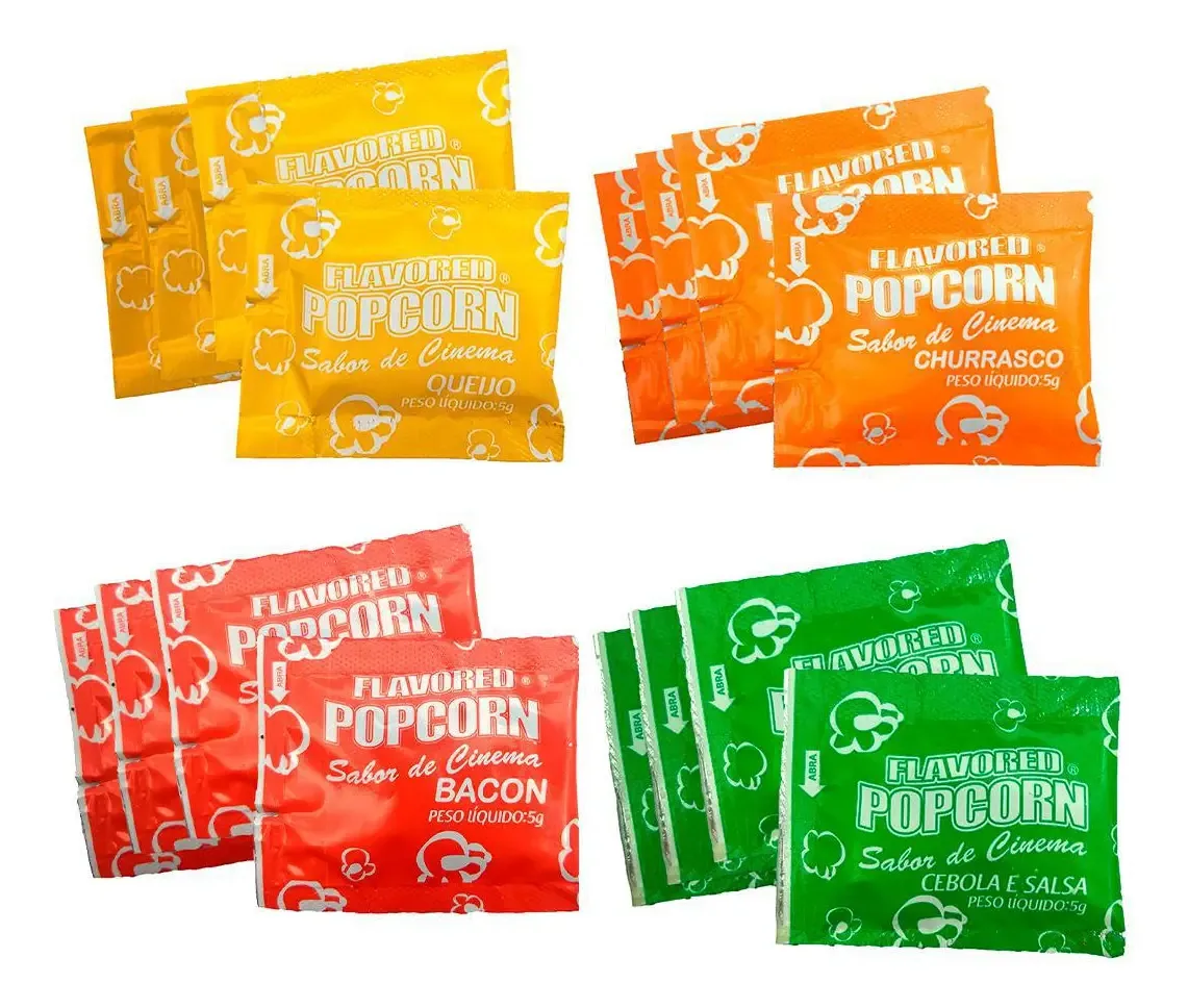 Temperos Popcorn 100 Sachês - 4 Sabores 25 Sachês Cada