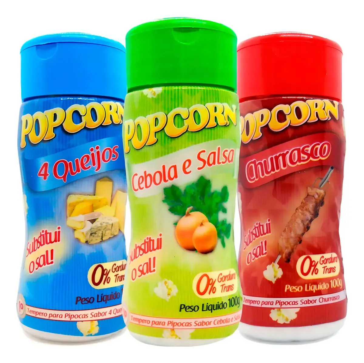 Combo 3 Temperos Pipoca Popcorn Sabores 4 Queijos, Churrasco