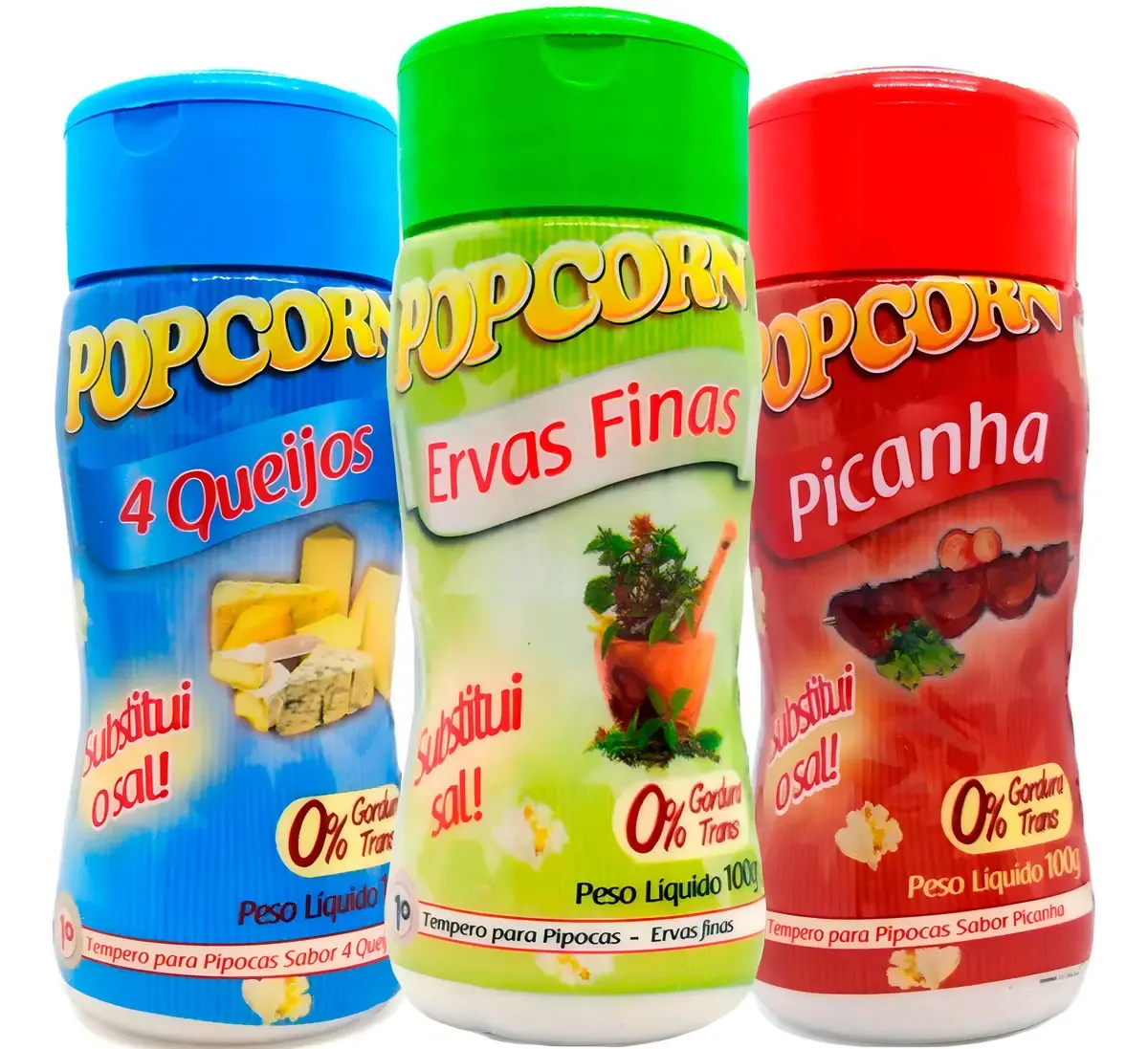 Combo 3 Temperos Pipoca Popcorn Sabores 4 Queijos, Ervas