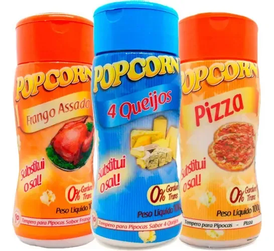 3 Temperos Pipoca Sabor 4 Queijos, Frango Assado E Pizza