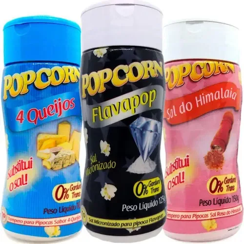 Combo 3 Temperos Pipoca Popcorn Sabores 4 Queijos, Sal Do