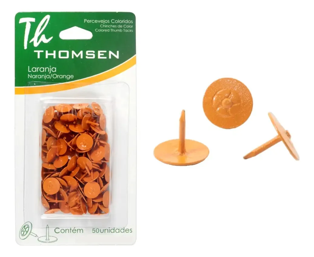 Tachinha / Percevejo Laranja Thomsen Aço Pintado 50 Unid