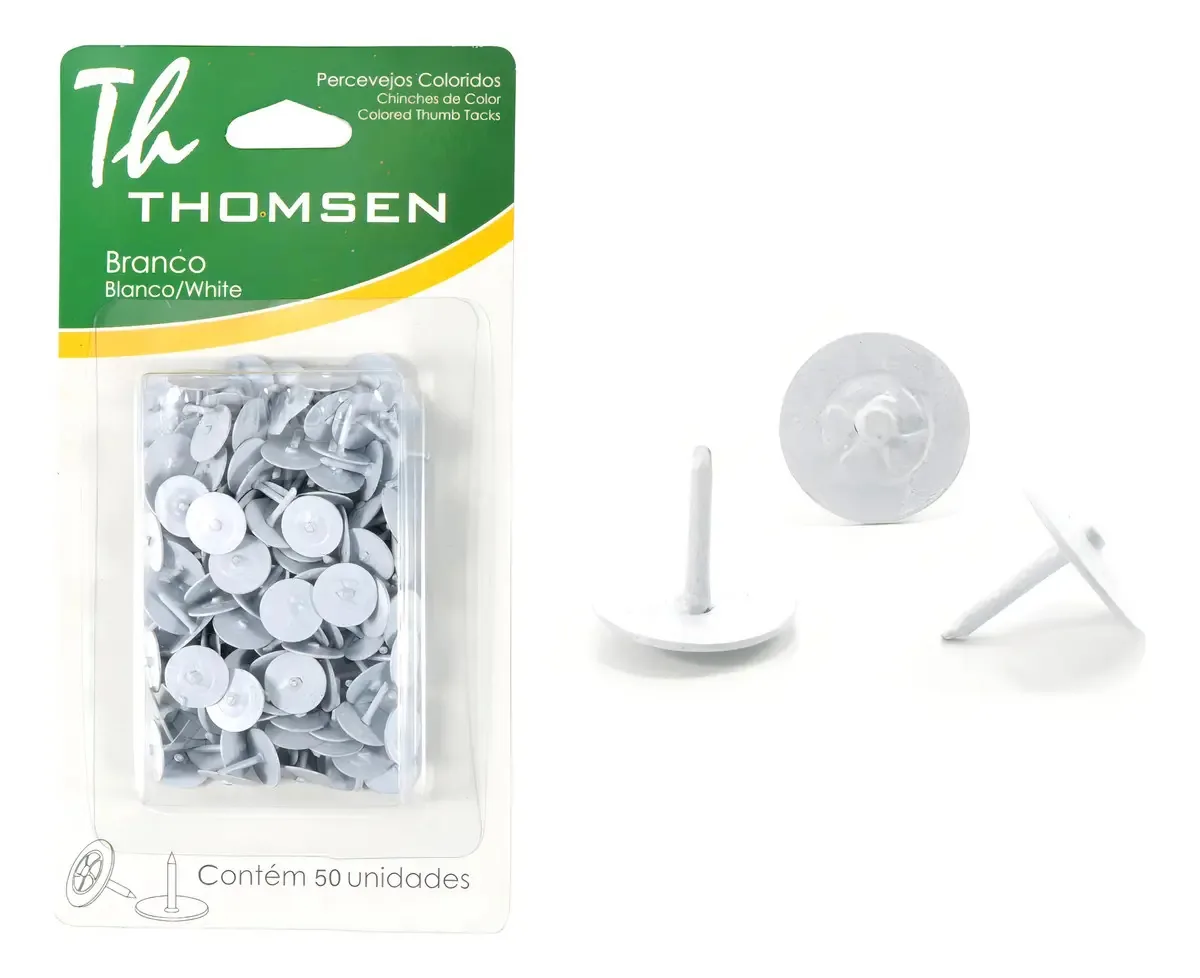 Tachinha Thomsen Percevejo Branco 50 Unidades Aço Pintado
