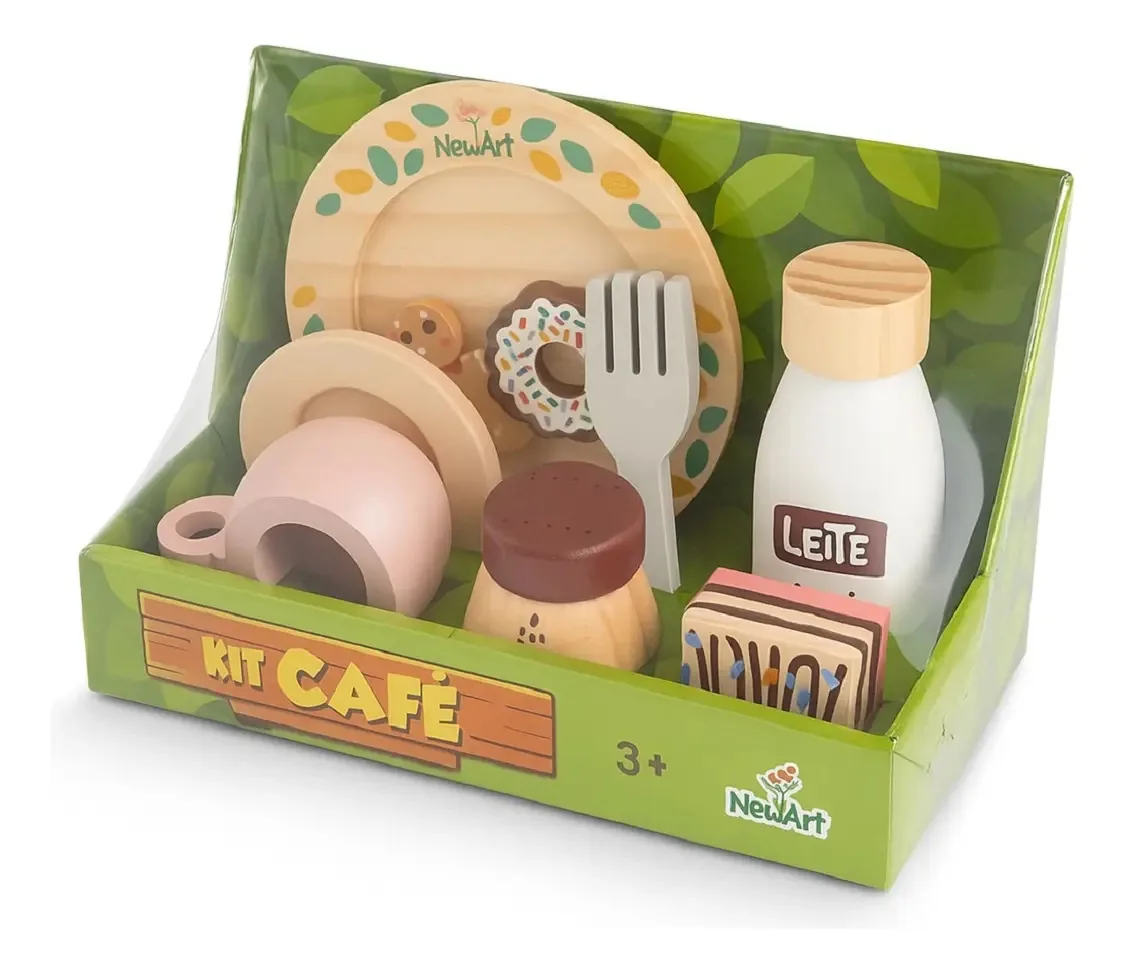 Kit Café Da Manhã Madeira NewArt Brinquedo 9 Peças Crianças