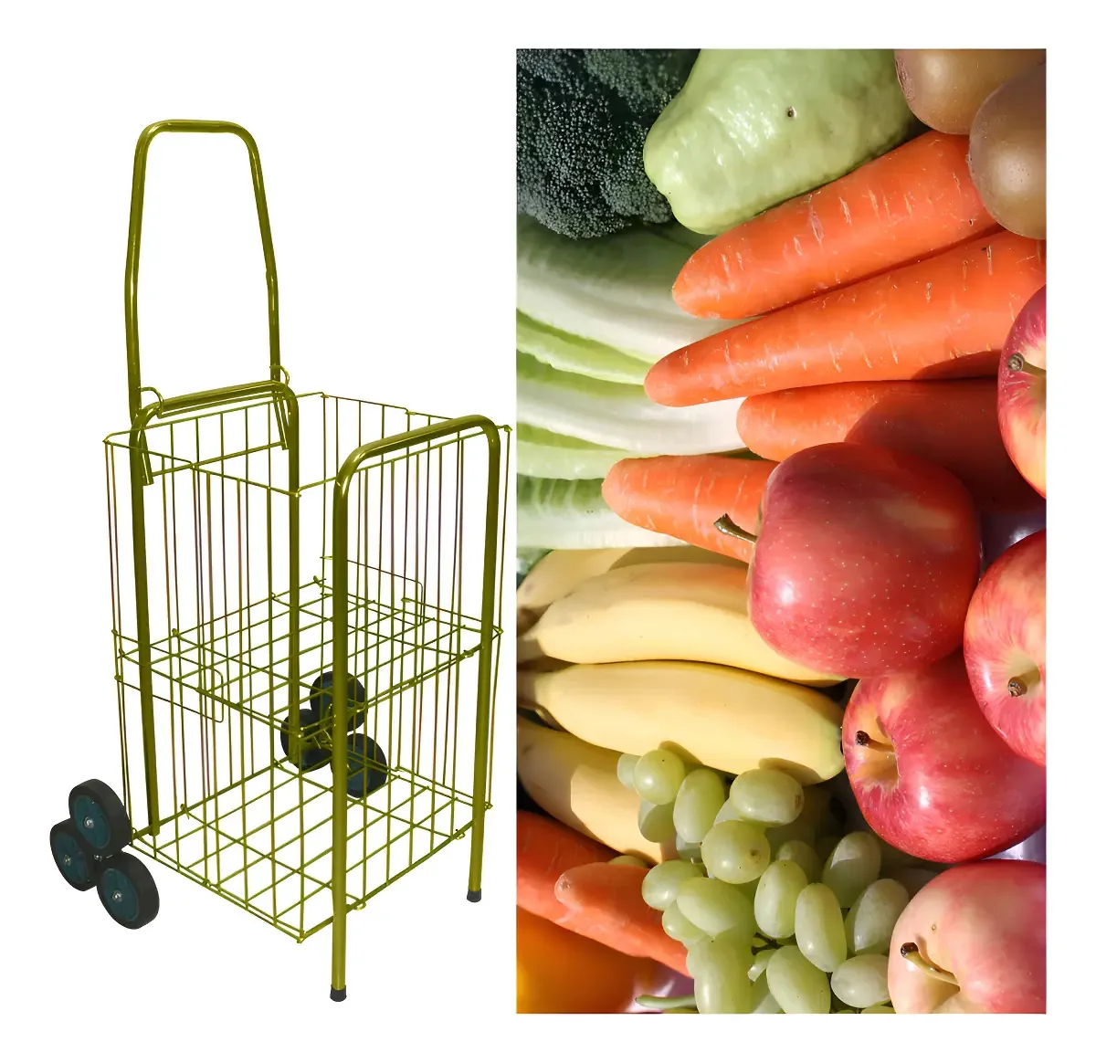 Carrinho de Feira CSK Zincado 6 Rodas Dobrável Capacidade 150L Peso Máx 30kg