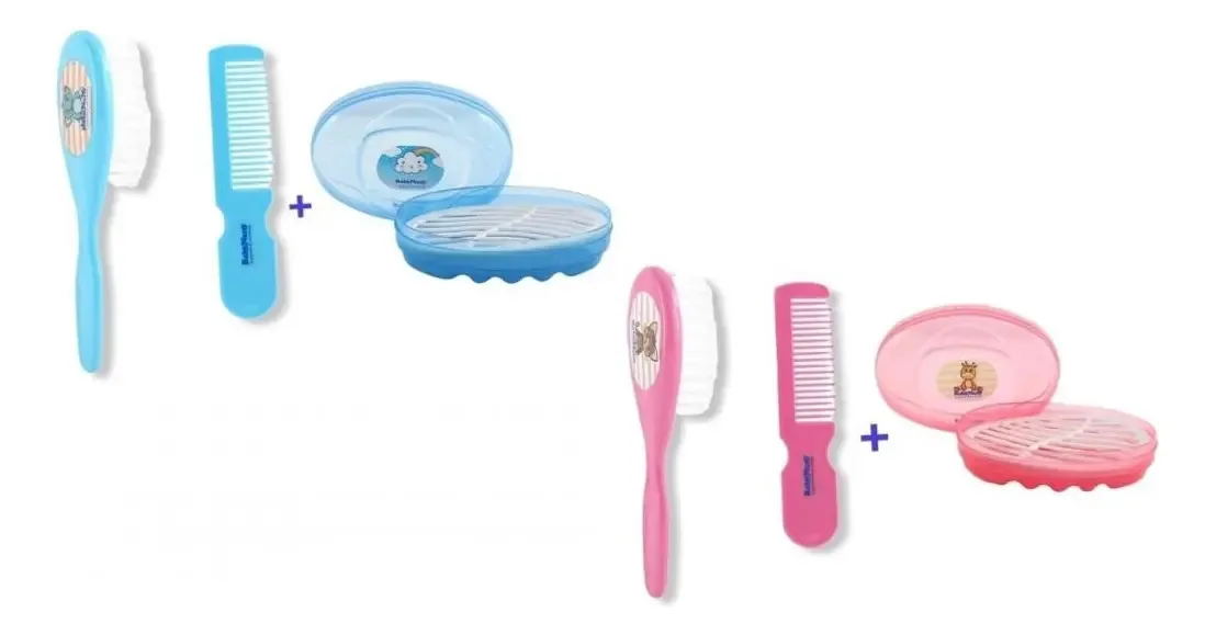 Kit Higiene Bebê Baby Nany Azul - Pente, Escova e Saboneteira