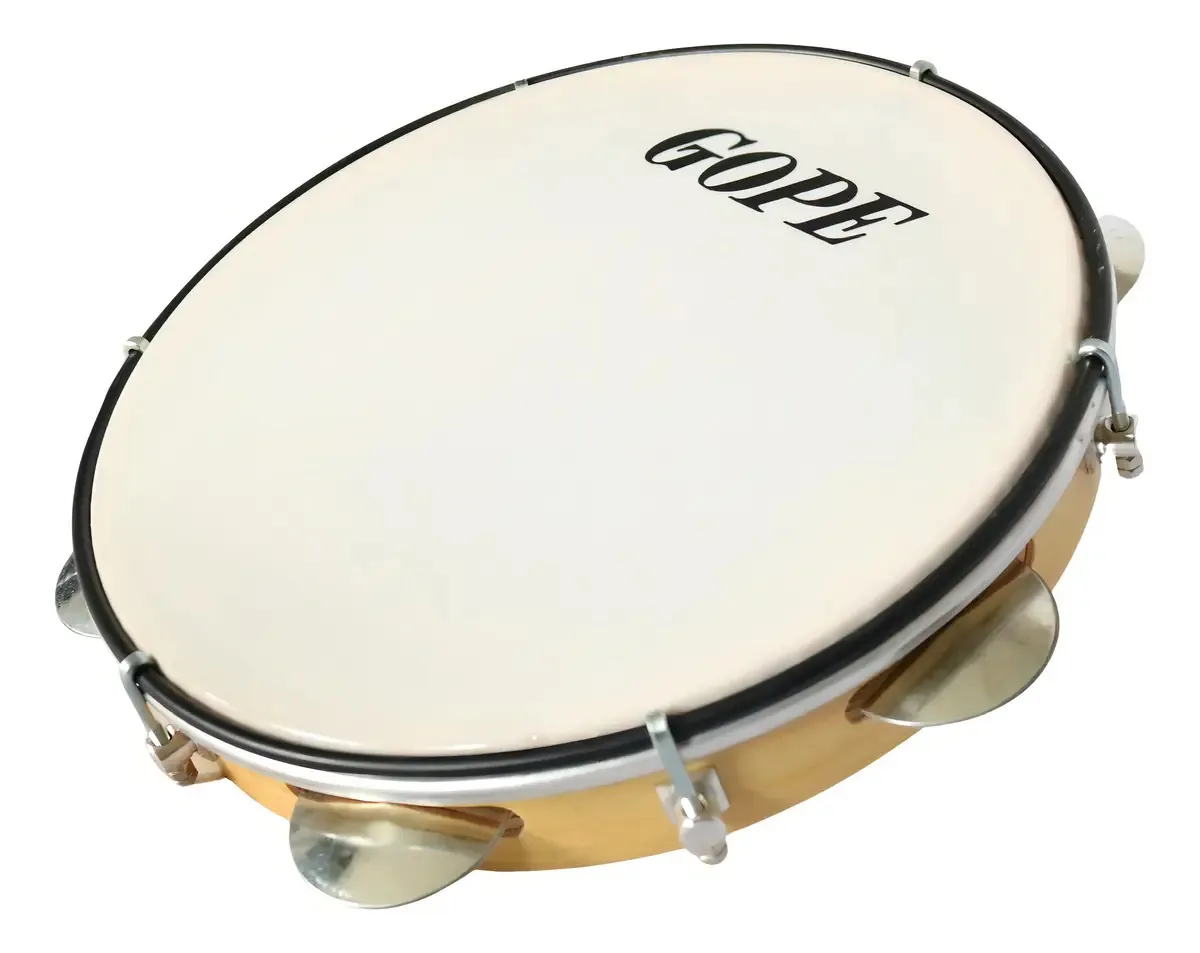 Pandeiro Profissional Gope 10" Madeira Pele Nylon + Chave Afinação
