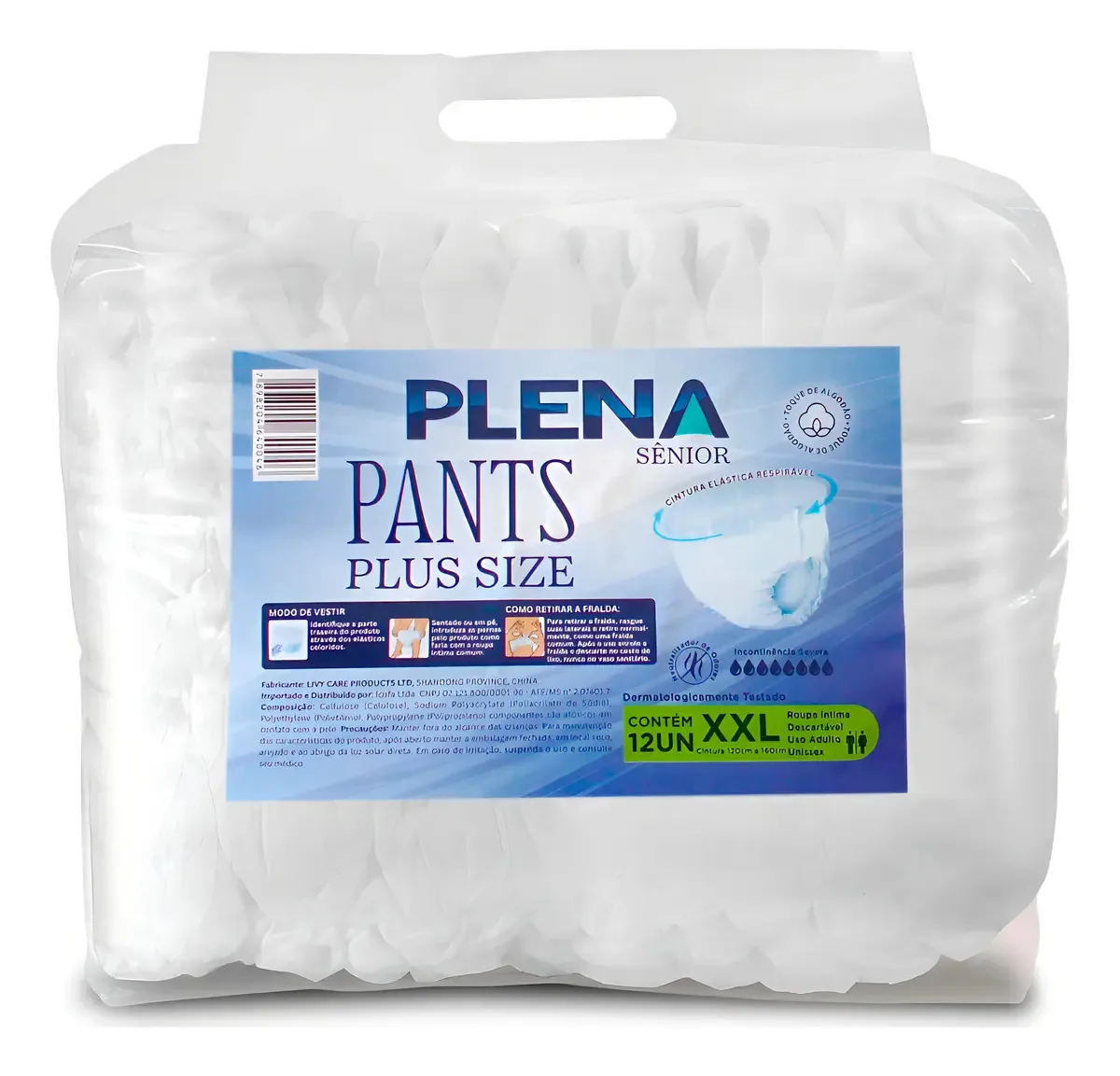 Plena Pants Plus Size Roupa Íntima 12un Mais Conforto Tamanho XXG