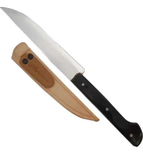Faca Artesanal Peixeira 6'' Inox Cabo Chifre Bainha Couro
