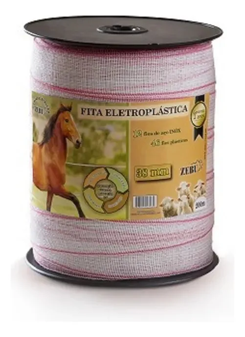 Fita Eletroplástica Zebu 200m 38mm Para Cerca Elétrica Equinos Ovinos