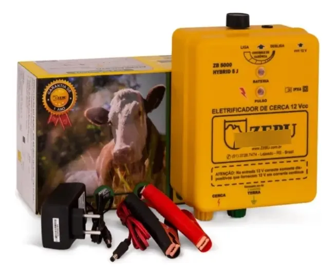 Eletrificador de Cerca Híbrido Zebu ZB5000 para Bateria e Solar 4 Joules