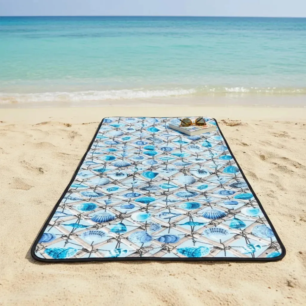 Esteira Impermeável Vila Flor 70x150cm Azul Algodão Térmica Praia