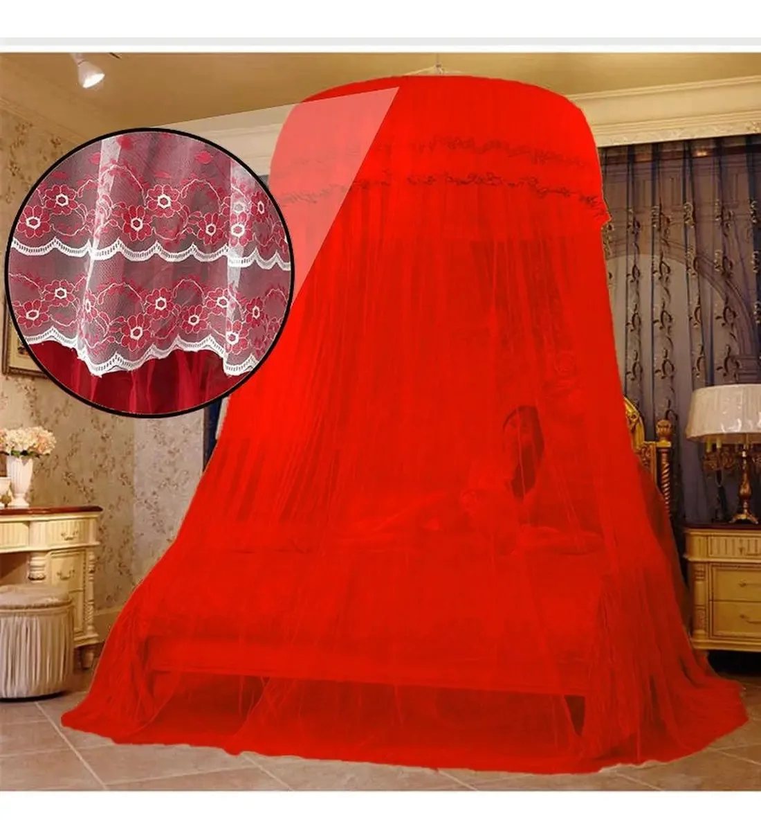 Mosquiteiro De Teto Gigante Casal/solteiro/queen/king Cor Vermelho