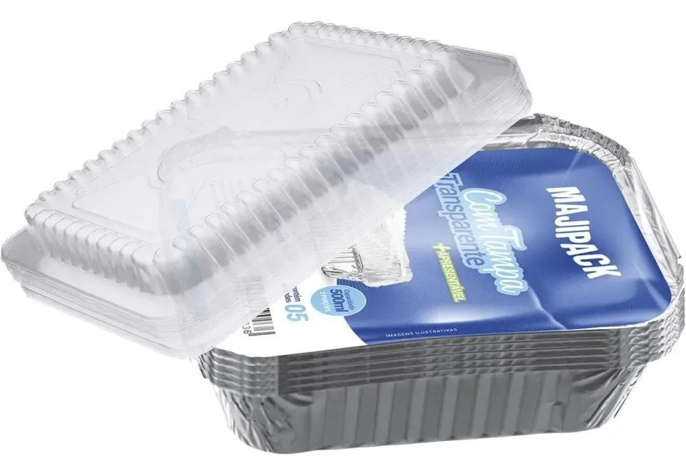 Bandeja De Alumínio 500ml Tampa Pet Majipack 5un