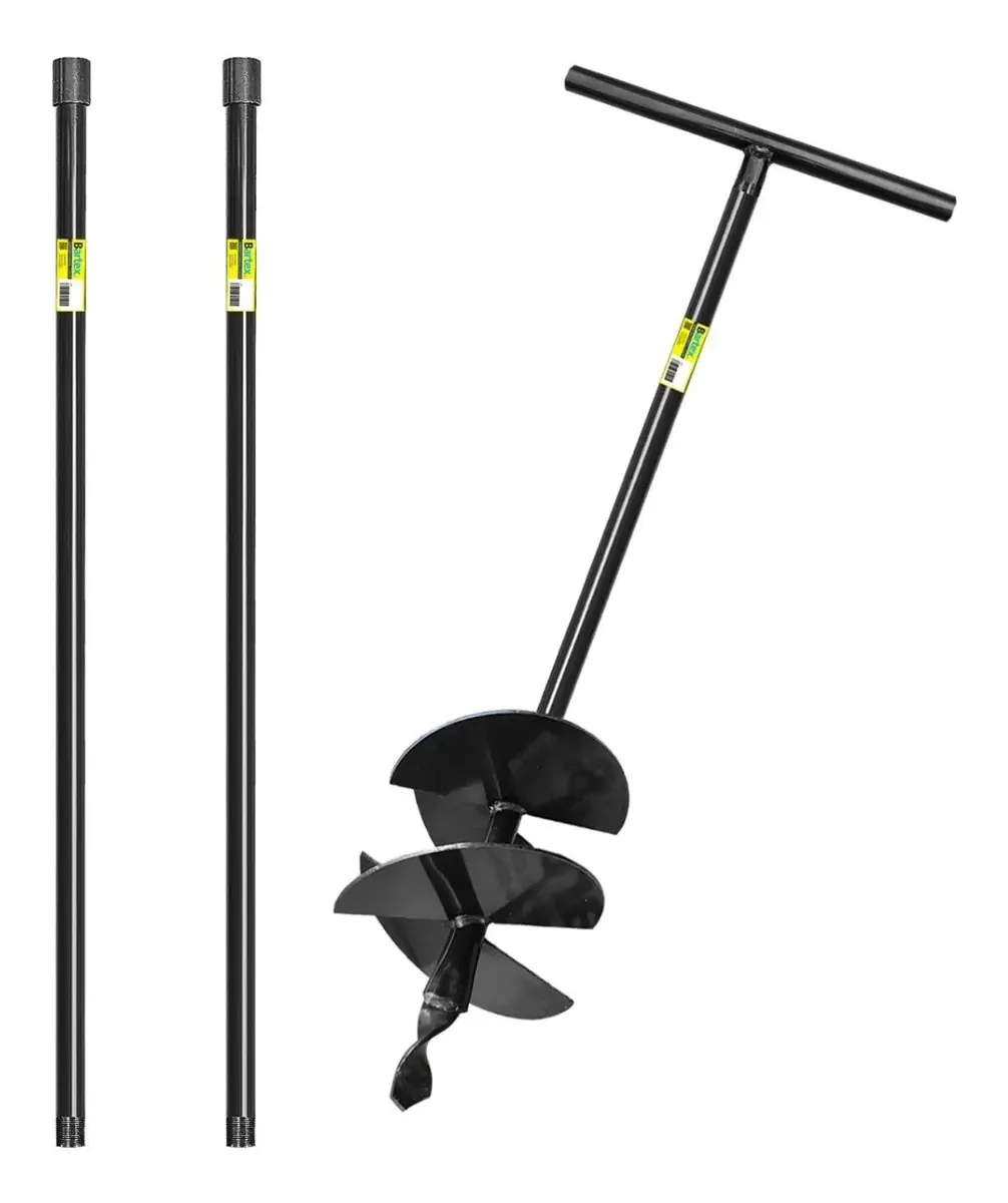 Trado 20cm 4 Facas Cabo Fixo 1m + 2 Extensores De 1m
