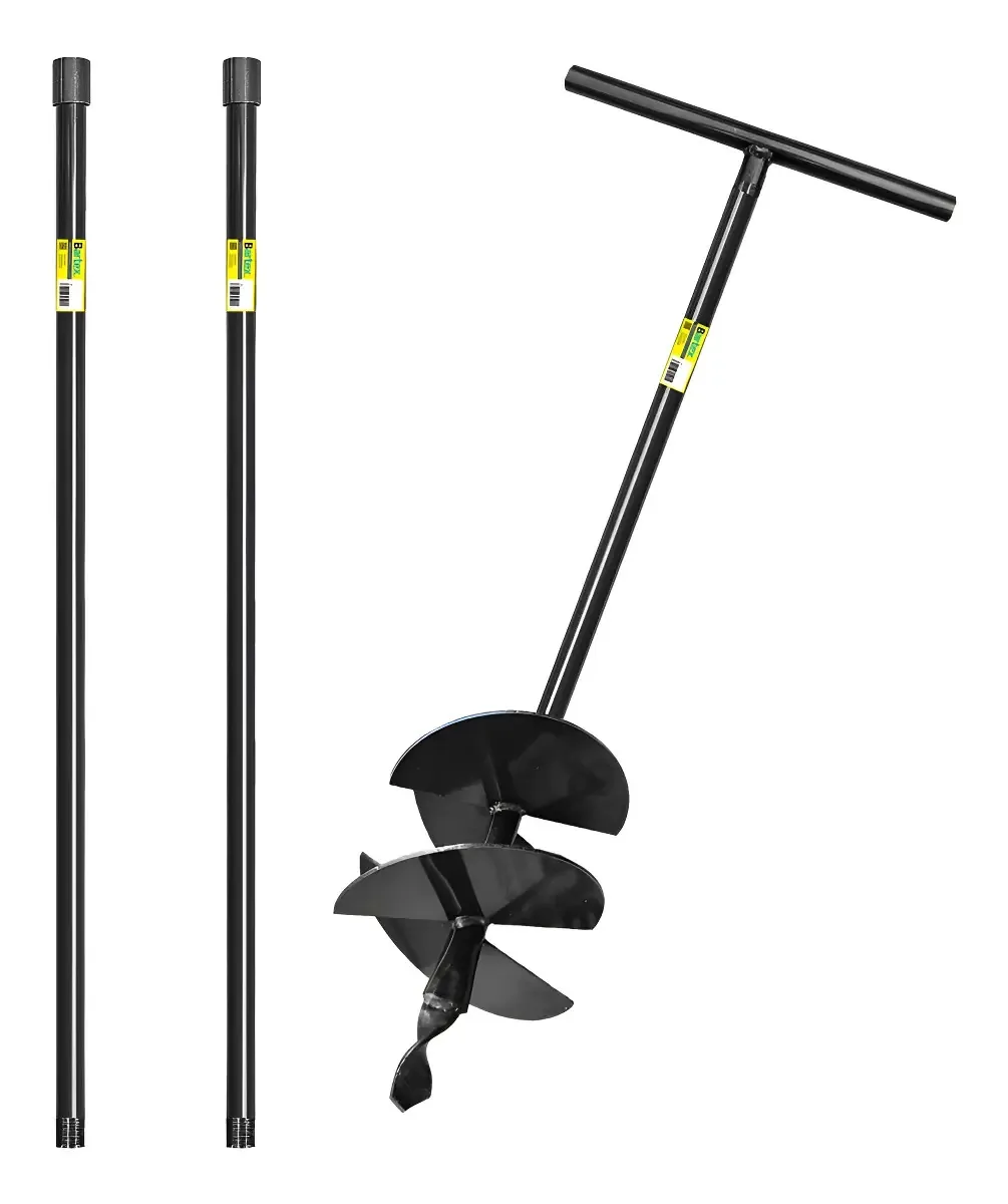 Trado 25cm 4 Facas Cabo Fixo 1m + 2 Extensores De 1m