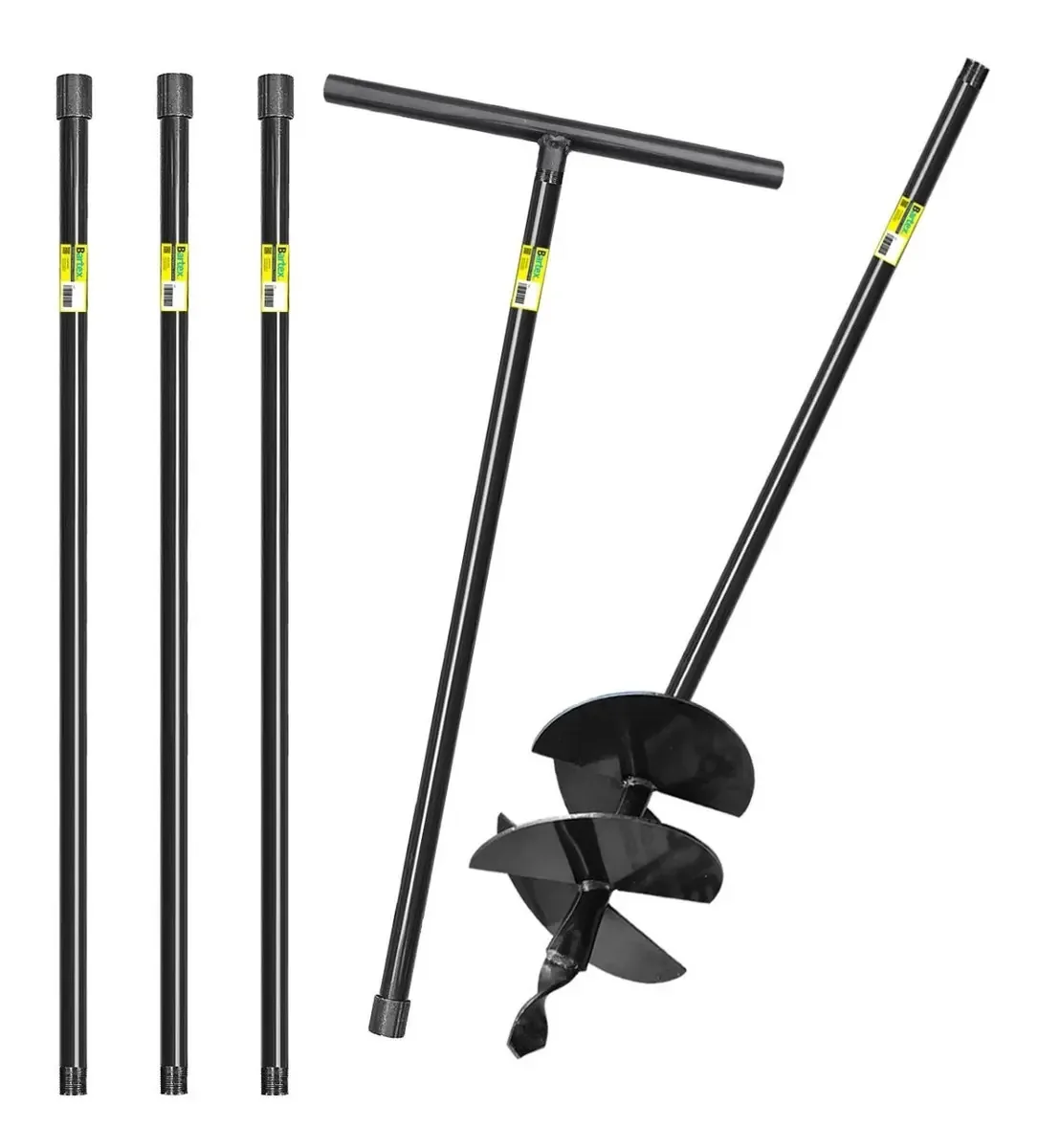 Trado Manual 25cm 4 Facas Cabo Fixo 1m + 4 Extensores De 1m