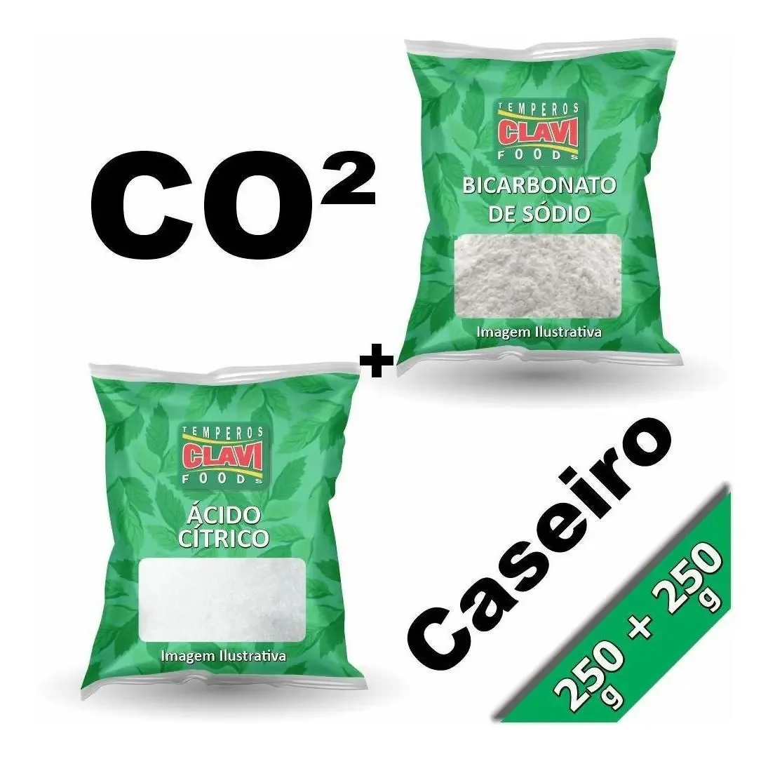 Kit Co Caseiro Ácido Cítrico 250g + Bicarbonato Sódio 250g