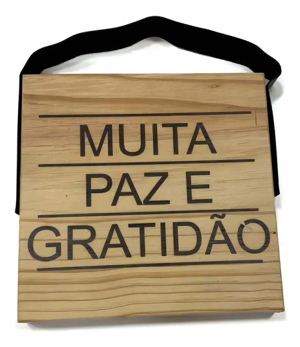 Quadro De Madeira Grossa Paz/gratidão E Couro