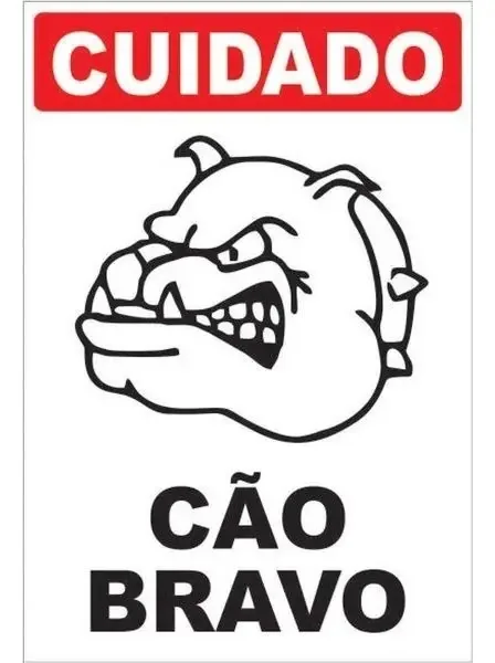 Placa Cuidado Cão Bravo 19 X 28 Cm Cor Vermelho