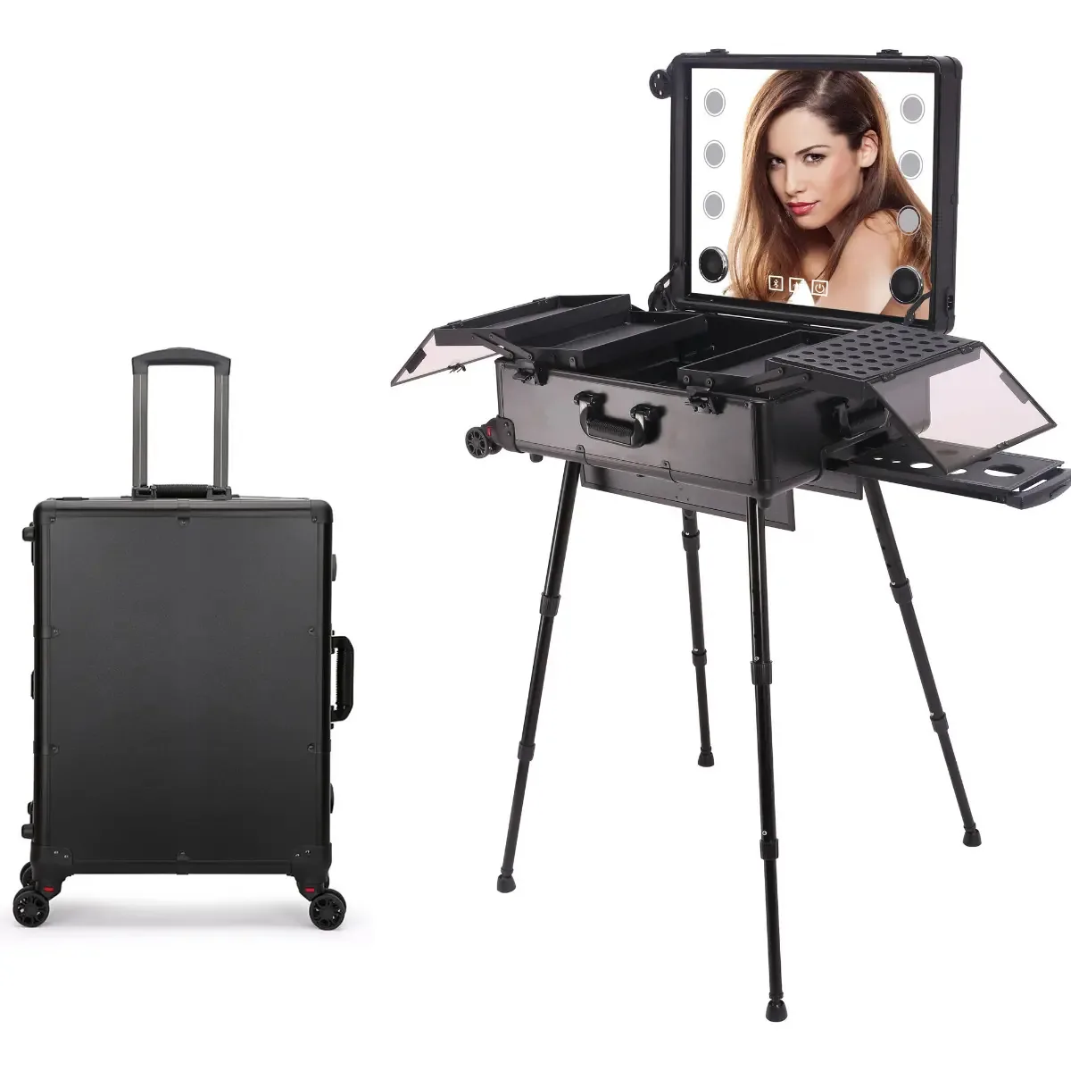 Maleta Camarim Profissional Maquiagem Com Rodinhas Bluetooth Preto
