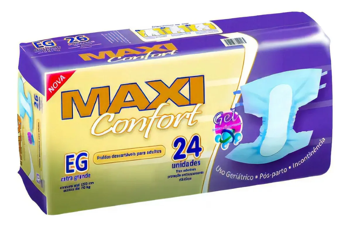 Fraldas para adultos descartáveis Maxi Confort Geriatrica Adulto/Geriátrica Extra Grande x 26 u