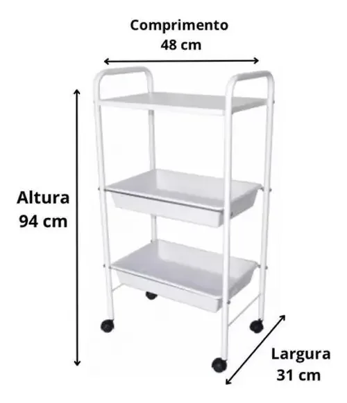Carrinho Auxiliar Estética Best Pro Branco para Salão De Beleza