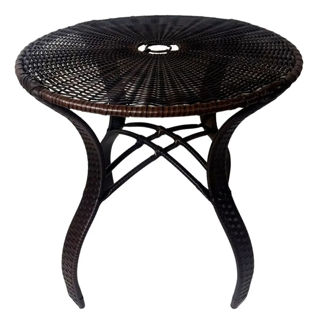 Mesa De Fibra Redonda Com Furo Para Ombrelone Junco Jardim
