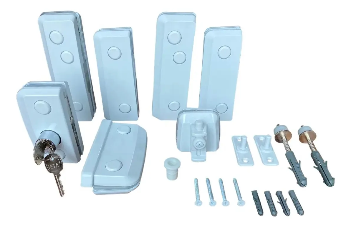 Kit Fechadura Sobrepor Porta Dupla Vidro Pivotante Branco Maneira Ferragens