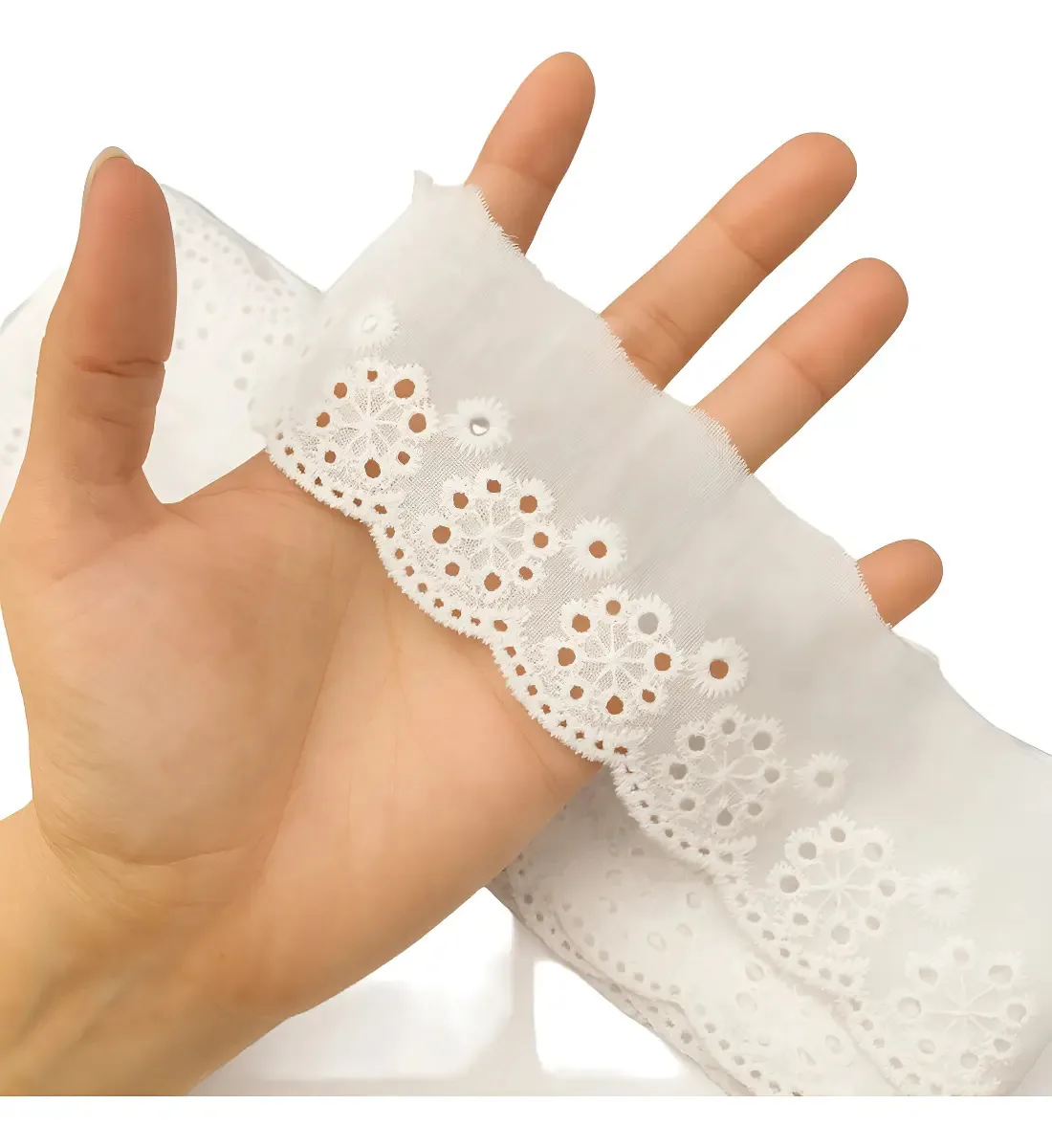 Bordado Inglês 100% Algodão Branco 5cm C/ 13.70m Cal-14