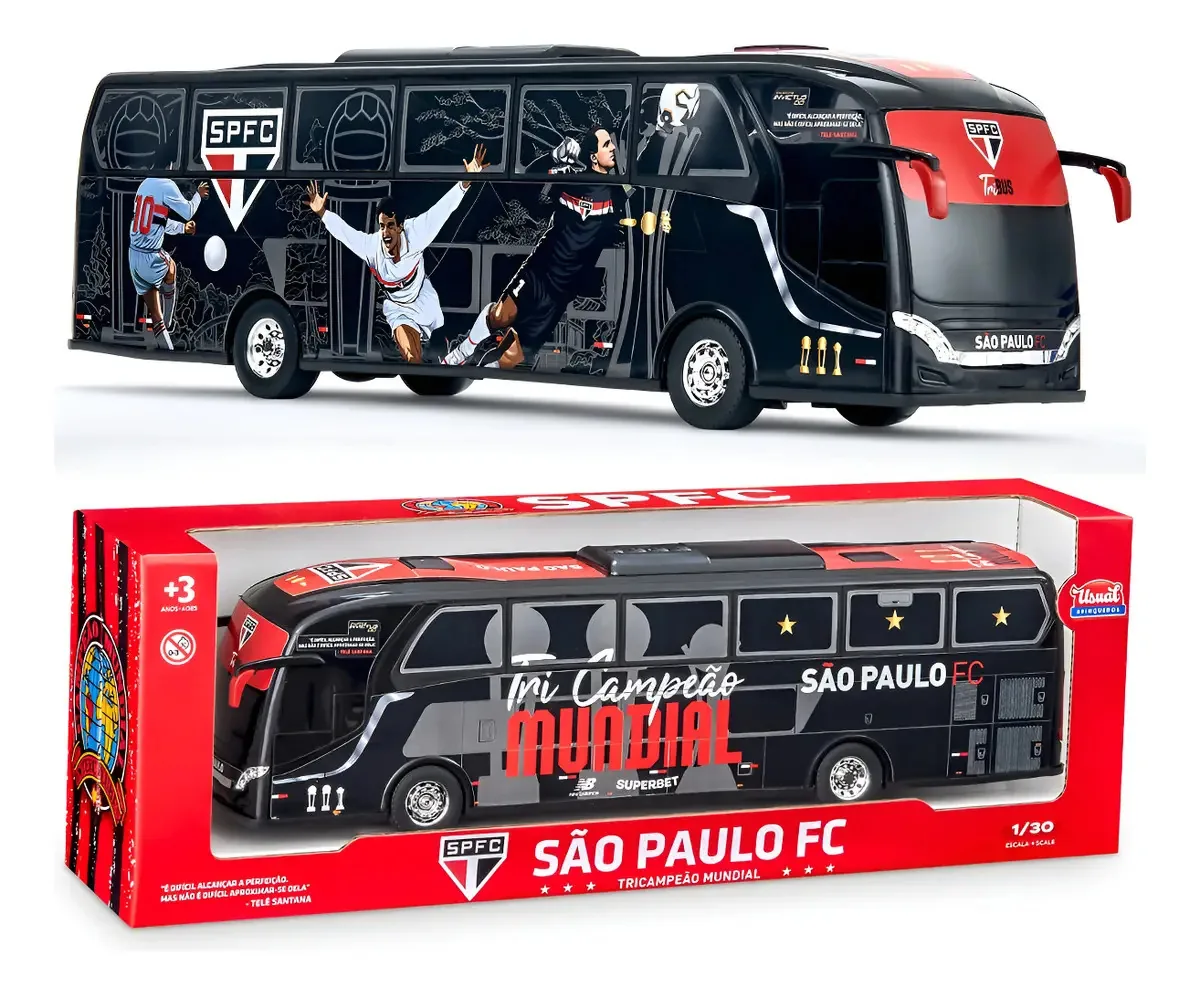 Miniatura Réplica Ônibus Brinquedo Iveco Time São Paulo Futebol Clube Tricolor Paulista Spfc Original 1:30