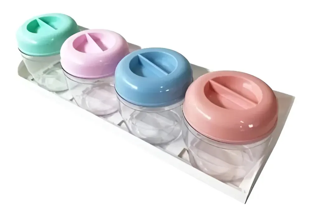 Porta Temperos Cozinha Decor Util Plástico 4 Potes Coloridos