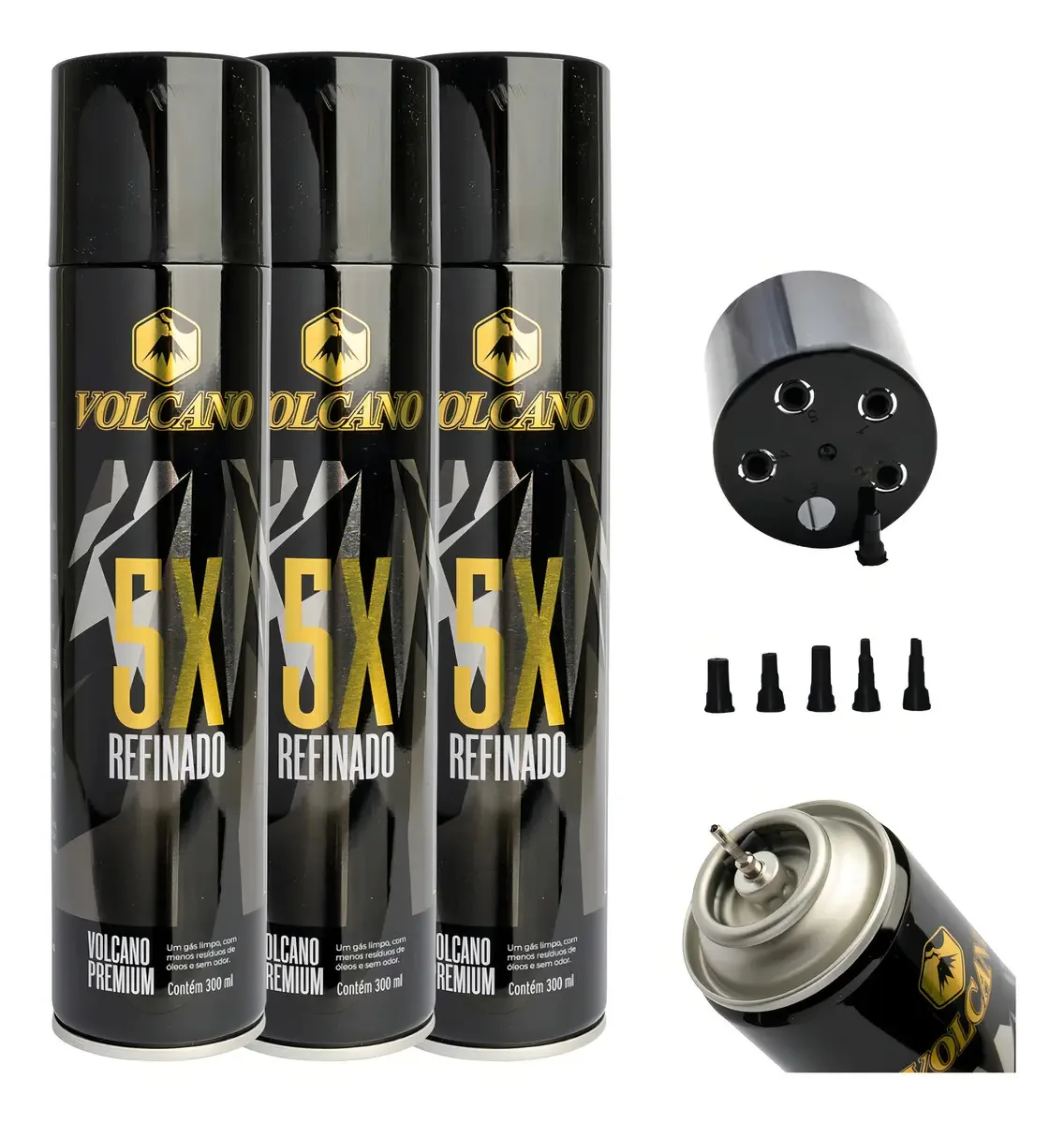 3 Refil Gás Butano Maçarico Isqueiro 5 Adaptadores Volcano
