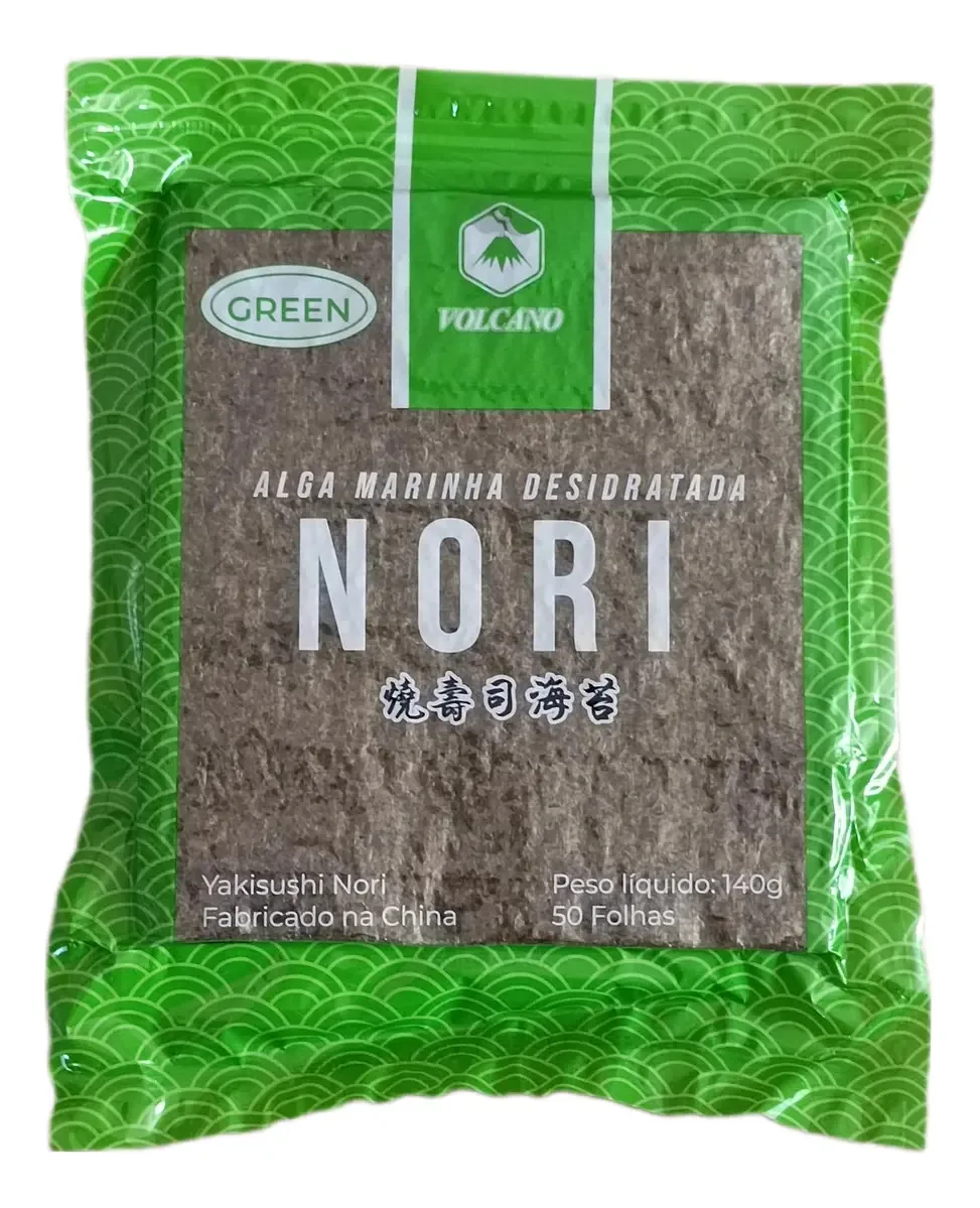 Alga Marinha Desidratada Nori Volcano Green 140 Gr 50 Folhas