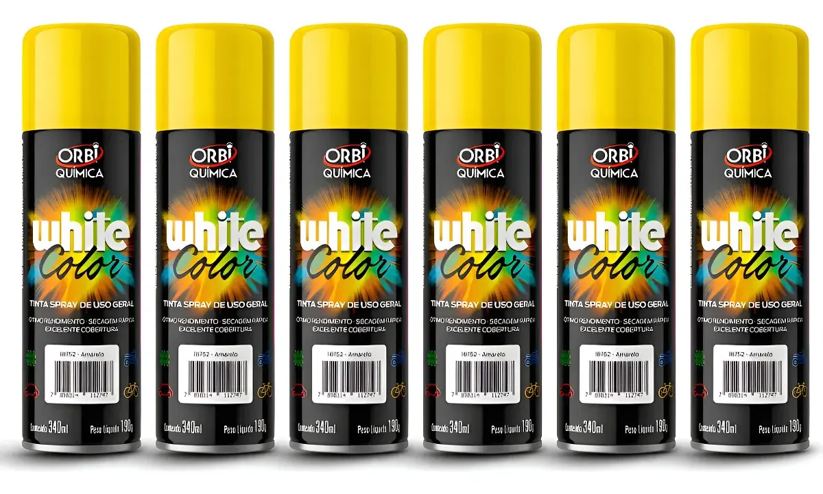 Kit 6 Tintas Spray Amarelo Uso Geral White Lub 340ml