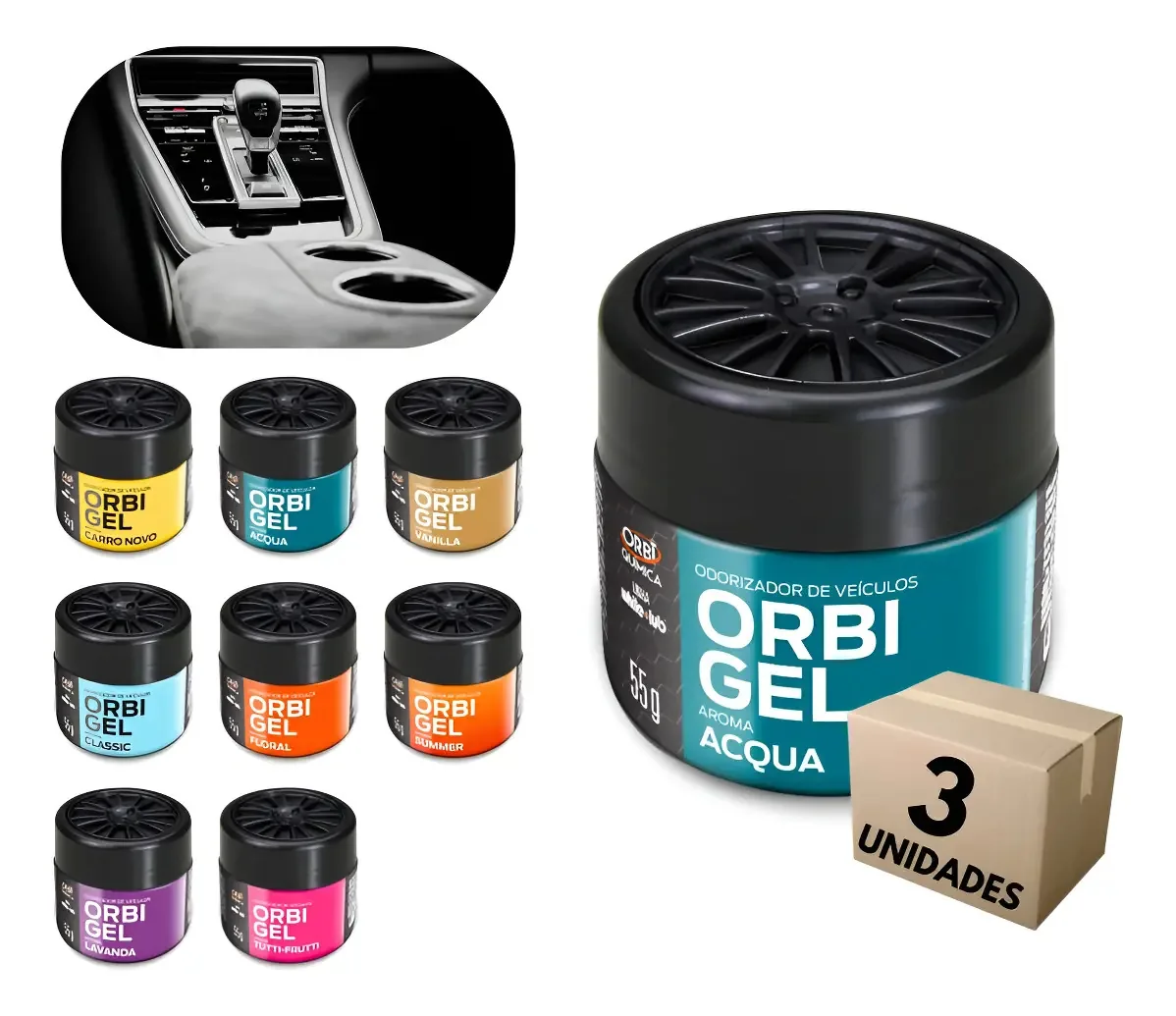 Kit 3 Aromatizantes Veiculares Orbi Fresco com 55g para Carro