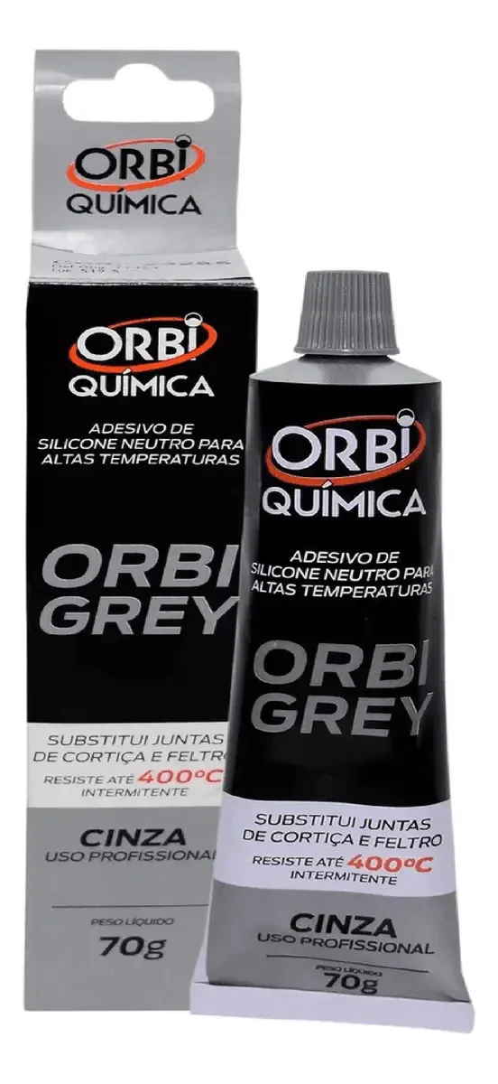 Adesivo Silicone Alta Temperatura Orbi Cinza 70g Resistência 400°C