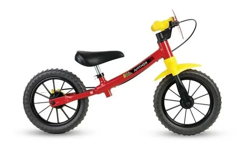 Bicicleta de Equilíbrio Infantil Nathor Aro 12 Sem Pedal Vermelha Amarela