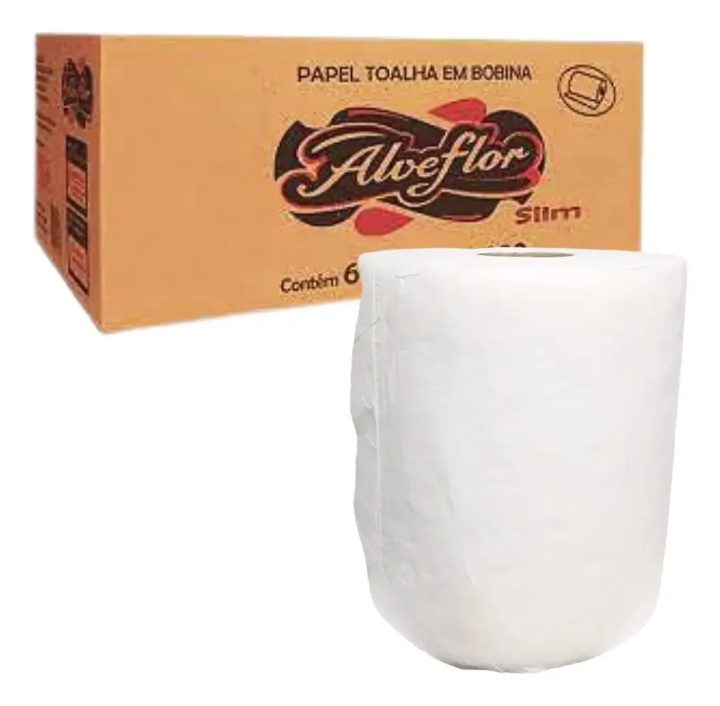 Papel Toalha Bobina Alveflor 200m 100% Celulose Luxo 6 Rolos
