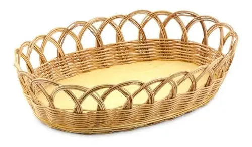 Cesta Oval Em Vime Trabalhado - Tamanho G 32 X 22,5 Cor Palha