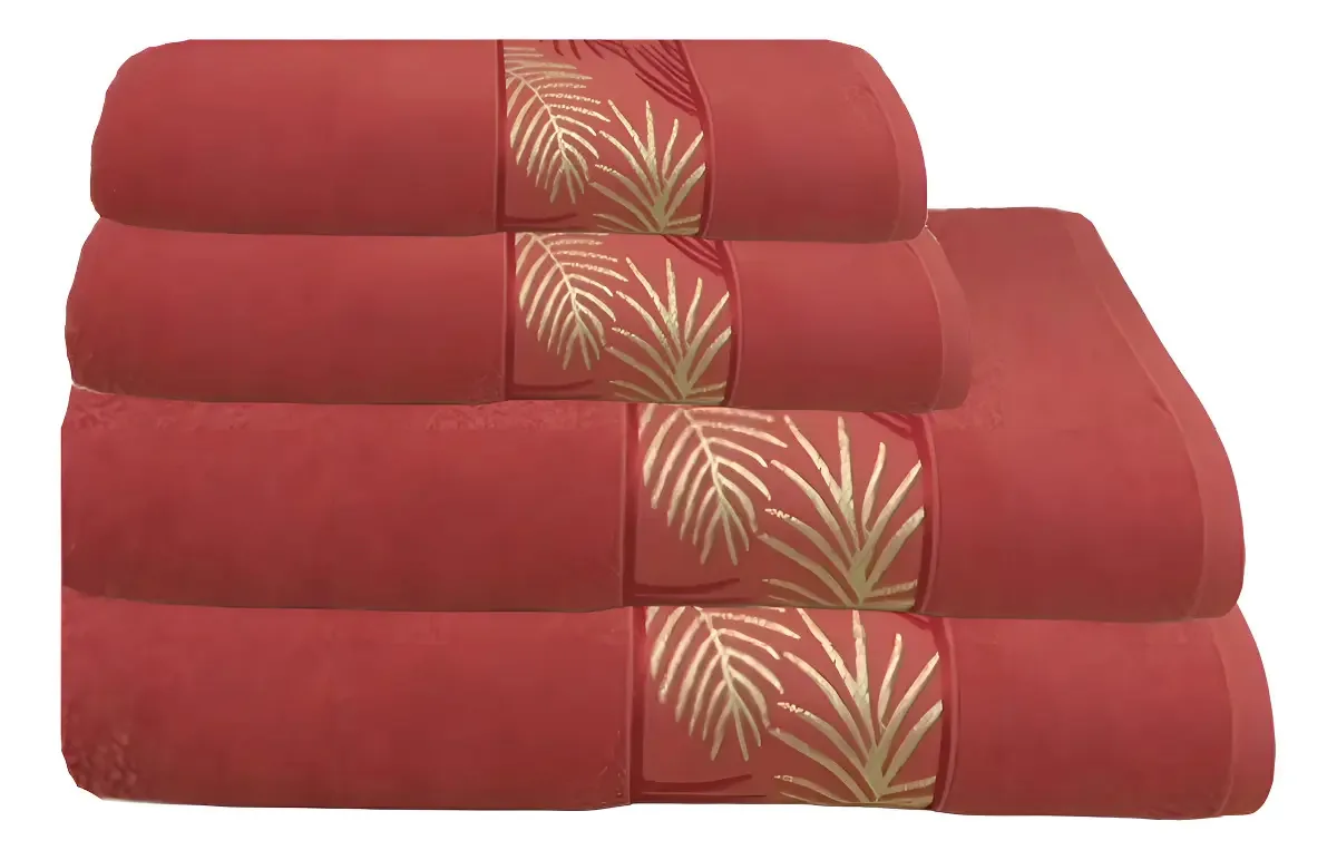 Kit jogo 4 toalhas banho rosto Nature 100% algodão Olinda Nature cor vermelho