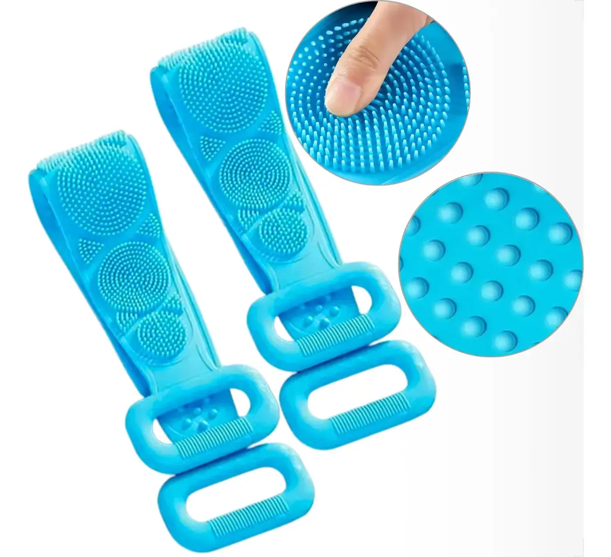 Kit 2 Esfregão Silicone Esfoliante Costas Banho Cor Azul
