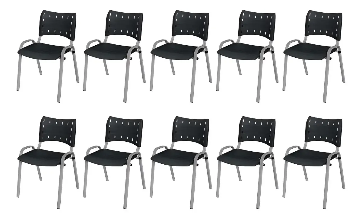 Lorenttistore Kit 10 Cadeira Iso Base Cinza Igreja Escola Cor Preto