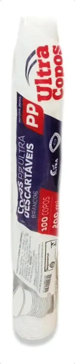 Copos Descartáveis 200ml Polipropileno Branco Ultra Copinho Festa 100 Un