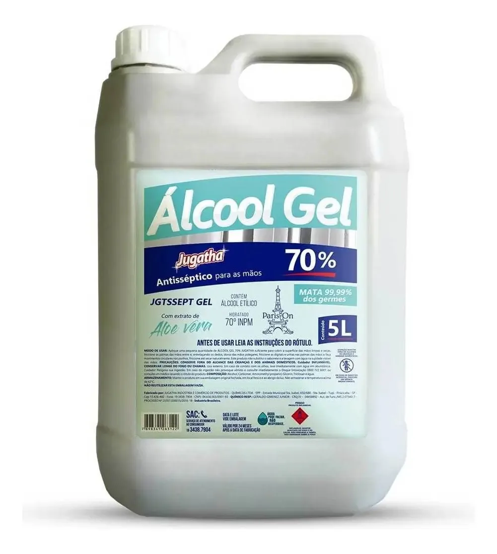 álcool Gel 70 Jugatha Antisséptico Para As Mãos 5l
