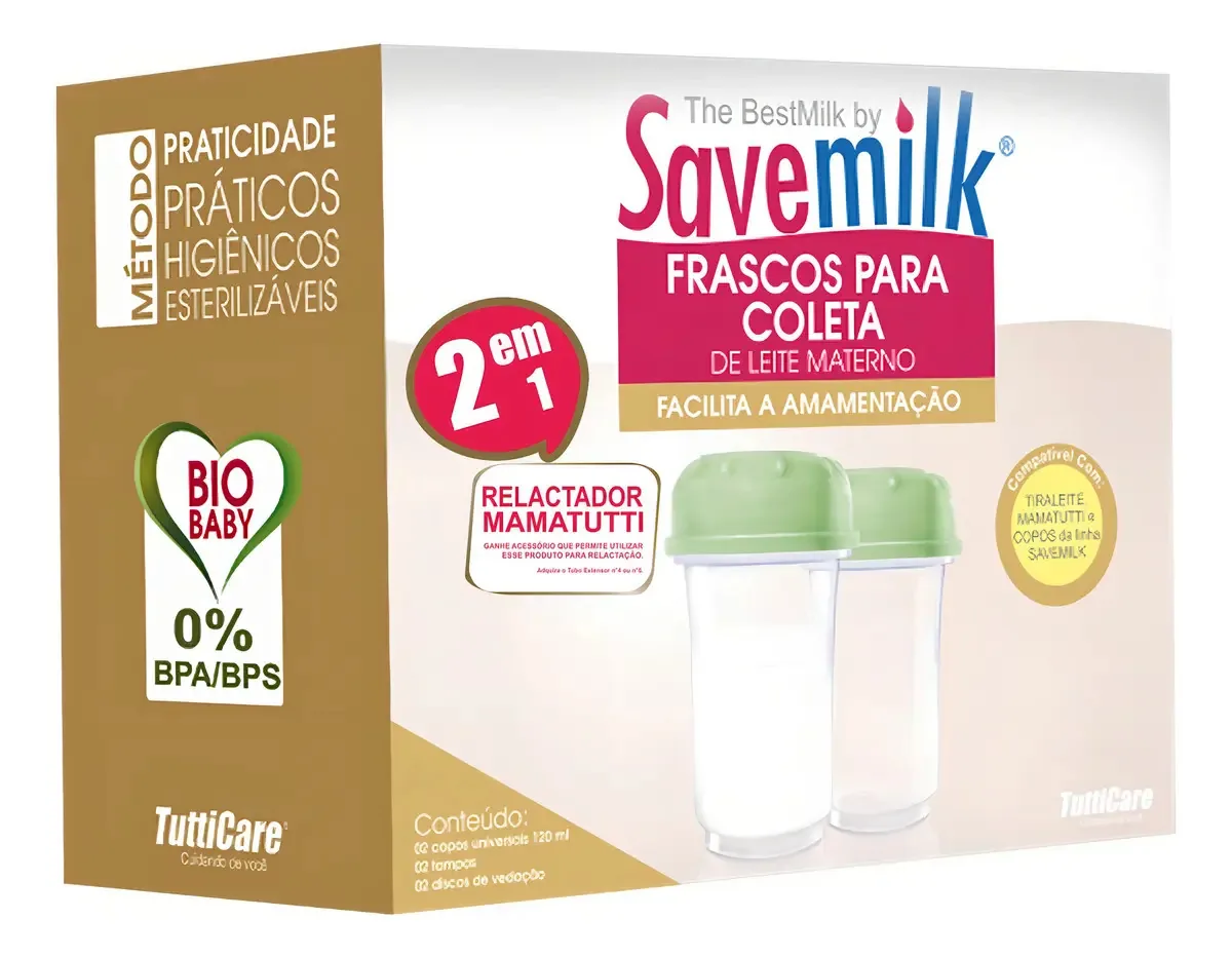Frasco Recoletor Leite Materno Tutticare Mamatutti Savemilk 120ml 2 Unid
