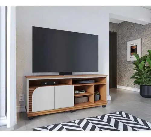 Rack Para TV Casa Lustre Móveis Jurere 65'' Freijó/Off White Moderno
