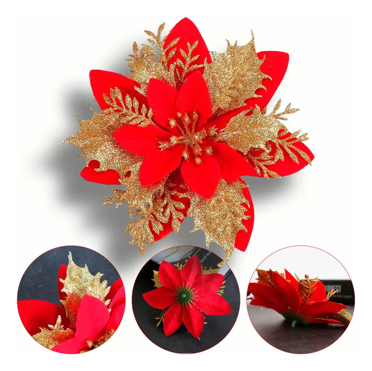 Kit 24 Flores Enfeite Natal P/ Árvore Decoração Artificial Casa Uno