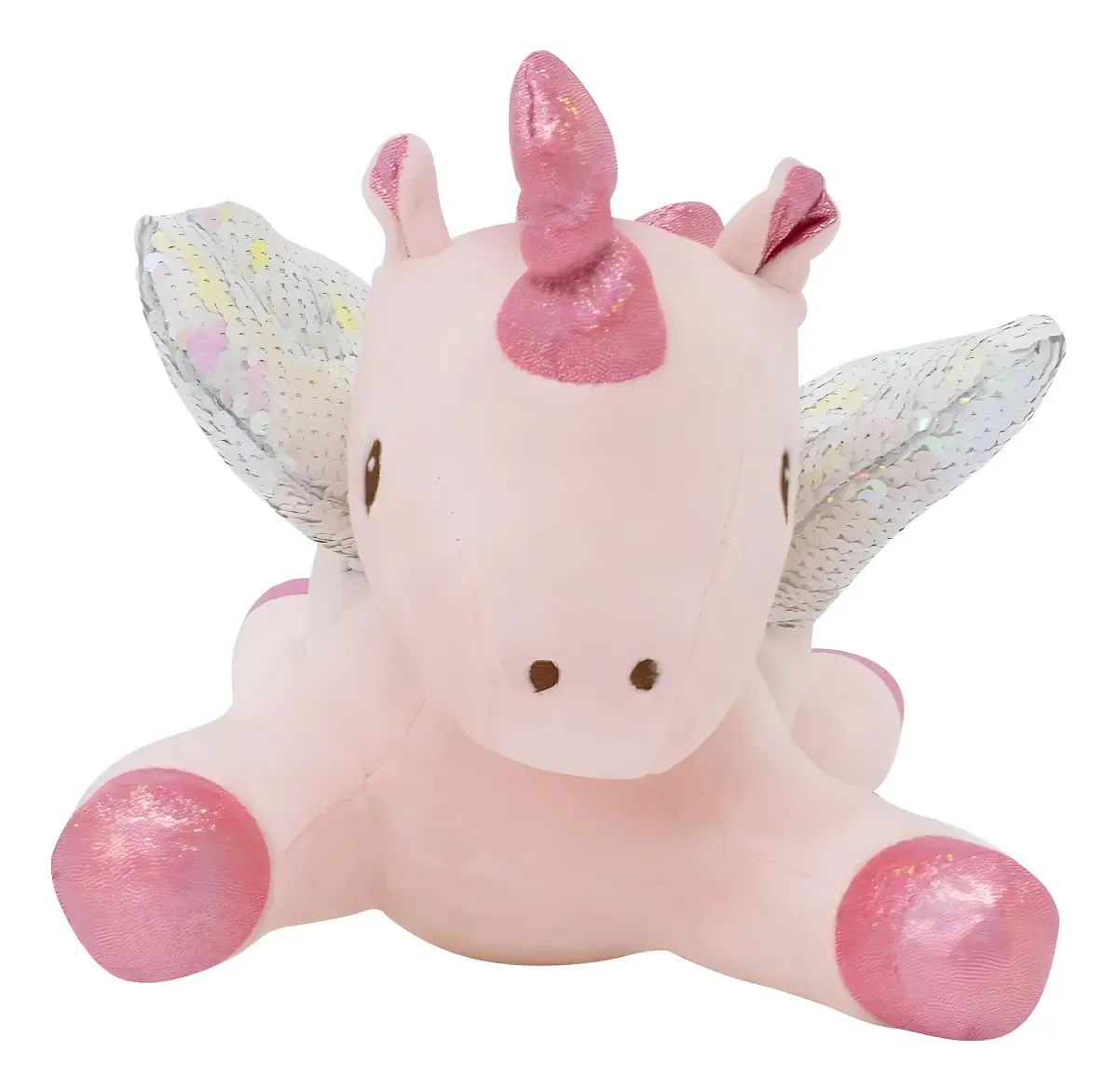 Pelúcia Unicórnio Rosa Com Asas De Lantejoula Hipoalergênico 32cm