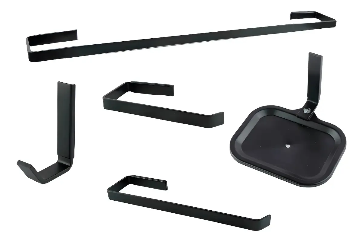 Kit Acessórios Banheiro Completo Aço Inox Quadrado Preto